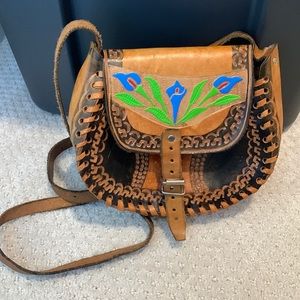 Leather handmade hand painted bag